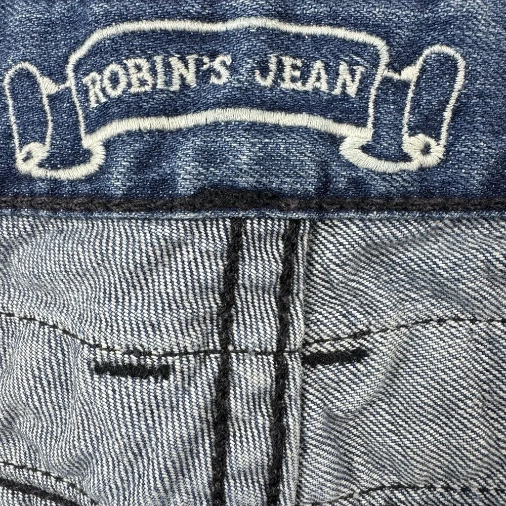 Robins Jeans Stonewash Distressed Long Flap Studded Jean Size Mens 42X30